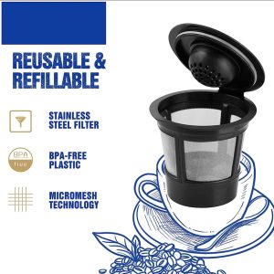 4 Pack Reusable K Cups for Keurig 2.0 & 1.0, 50 Pack Paper Coffee Filters, 1 Pack Coffee Scoop, Universal Refillable Coffee Pod (4 Pack)
