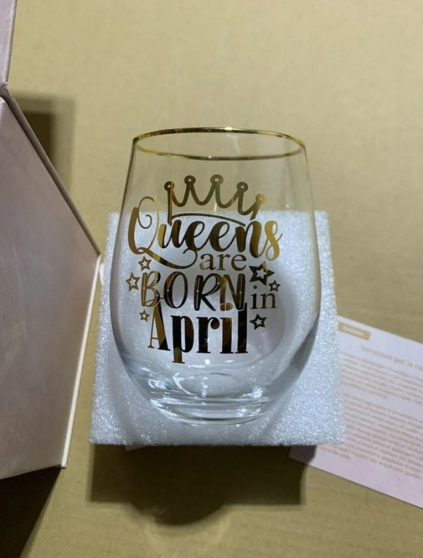 Stemless Wine Glass - ONEBTTL - Queens are Born in April - Printed